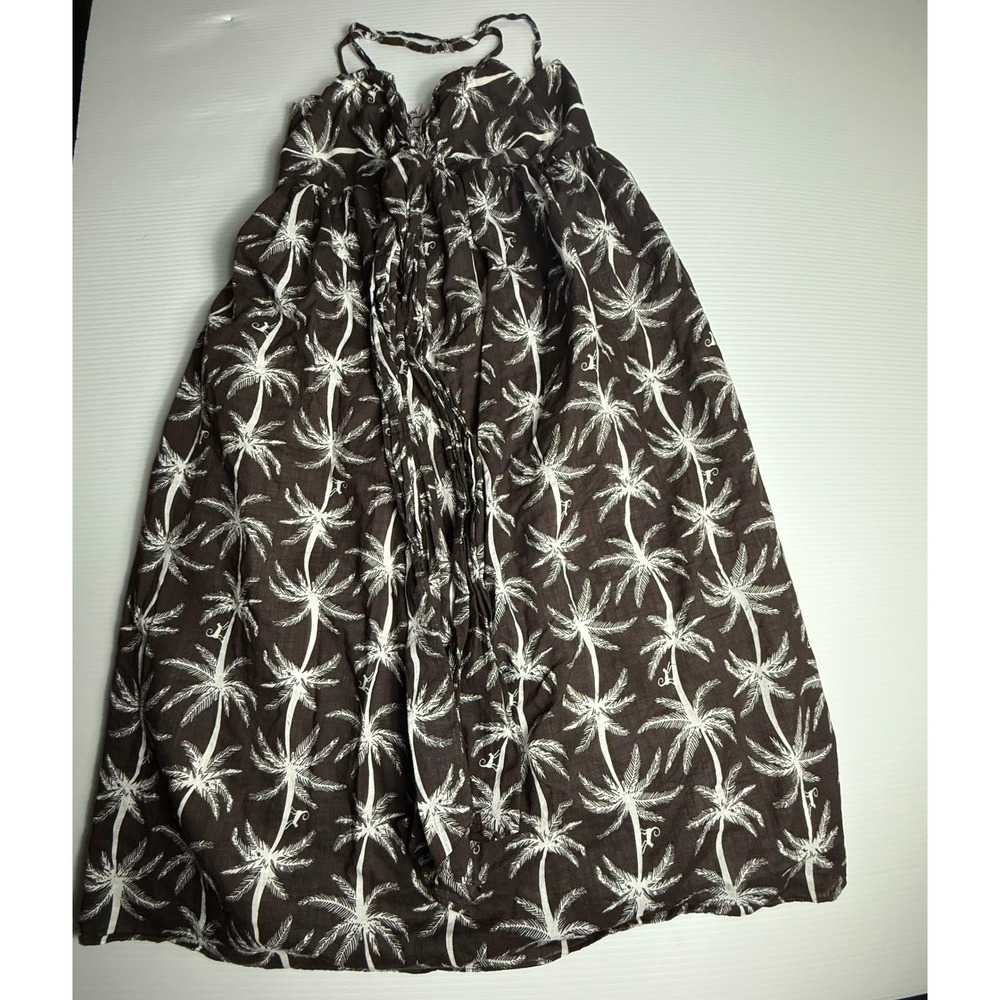 Kate Spade New York Sundress Brown Palm Tree‎ Print Cotton Smocked Dress Medium